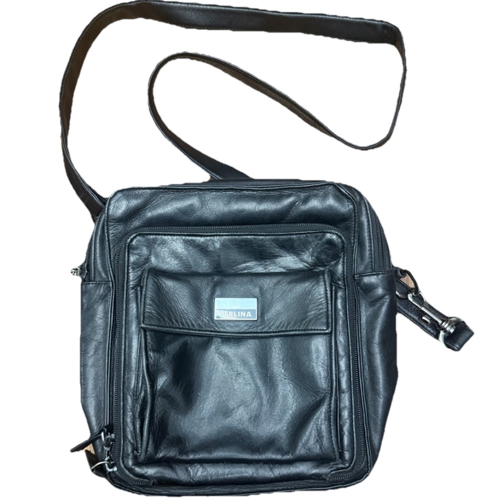 Perlina Vintage Soft Leather Black Shoulder Bag Crossbody Purse